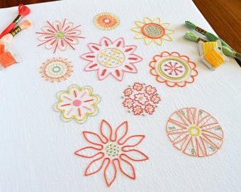 Full Blooms embroidery pattern for 10 flower designs