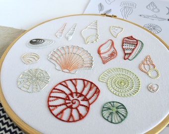 Shells embroidery pattern for 15 seashell designs