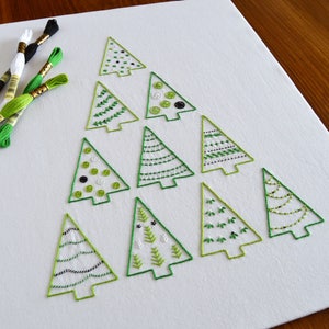 Tree Stack hand embroidery pattern for 10 Christmas trees, to stitch as is or split up and use individually image 1