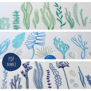 Wild Ocean, 3 hand embroidery patterns for coral, kelp and seagrass. Under sea designs that are modern, unique and full of great stitches