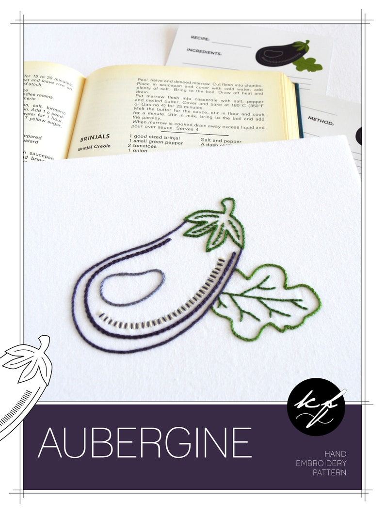 Aubergine, a vegetable embroidery PDF pattern for an eggplant image 2