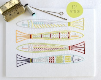 Skinny Fish hand embroidery pattern. Colourful with a good selection of stitches (PDF pattern)