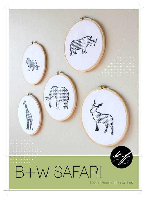 Bw Safari Hand Embroidery Pattern A Modern Embroidery Etsy