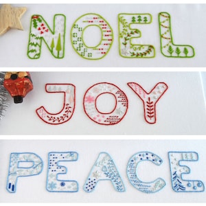 Good Will, 3 seasonal embroidery patterns for noel, peace and joy during the holidays and at Christmas