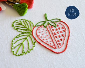 Strawberry Slash embroidery pattern for fruit tea towels, summer, clothing and Wimbledon (PDF pattern)