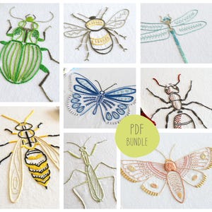 Anatomical Insects, 8 designs in one embroidery pattern for a lifelike ant, bee, beetle, butterfly, dragonfly, mantis, moth and wasp