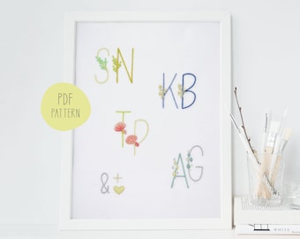 Delicate Monograms embroidery pattern, 4 full alphabets for weddings and special occasions (PDF pattern)