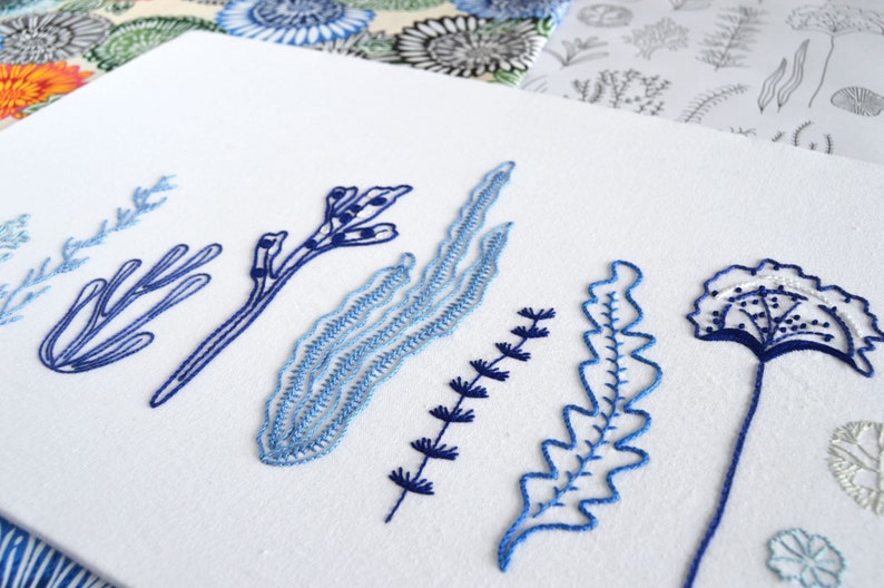 Wild Kelp, a modern embroidery pattern from the ocean of seaweed and marine algae image 2