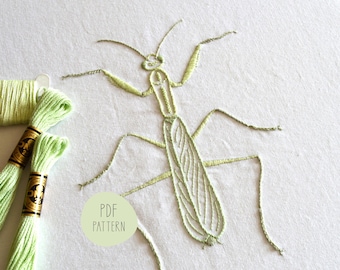 Anatomical Mantis, a lifelike embroidery pattern for a praying mantis stick insect