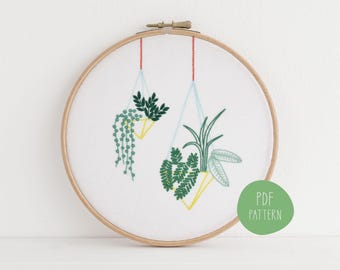 Hanging Planters Embroidery Pattern, House Plant Decor (PDF Pattern)