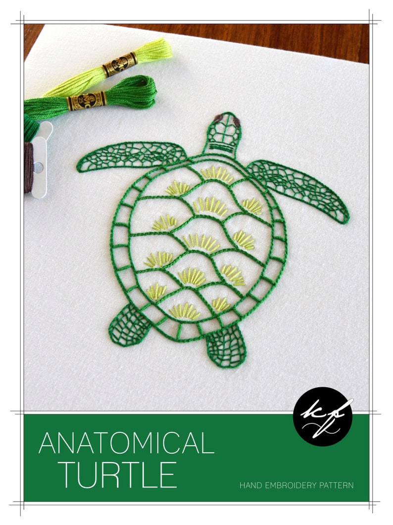 Anatomical Turtle, a modern embroidery pattern image 2