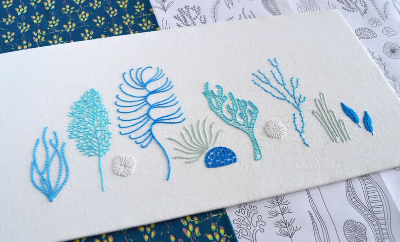 Wild Coral embroidery pattern, a modern design from under the sea image 1