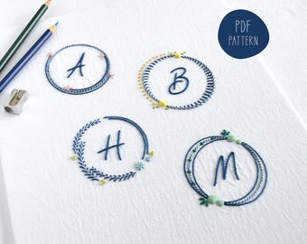 Whipped Monograms hand embroidery pattern. Four alphabets of 26 letters each (PDF pattern)