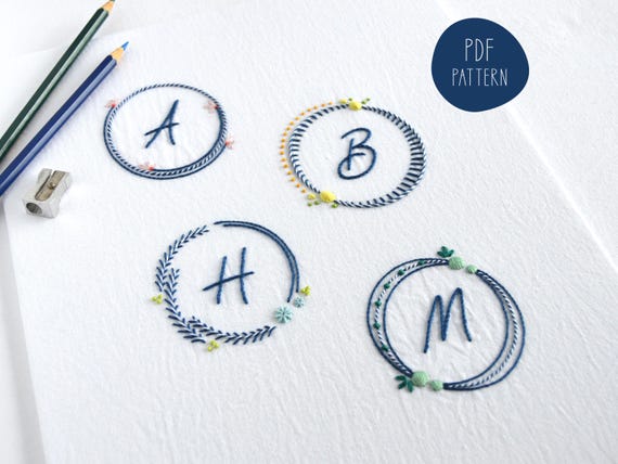 Whipped Monograms embroidery pattern PDF | 4 alphabet sets A-Z, hand embroidery letters