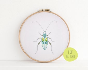 Beetle III hand embroidery pattern for a lifelike bug insect