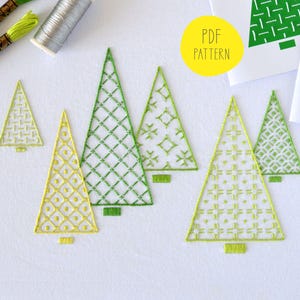 Handborduurpatroon Yule Trees voor een modern en minimalistisch vakantieontwerp