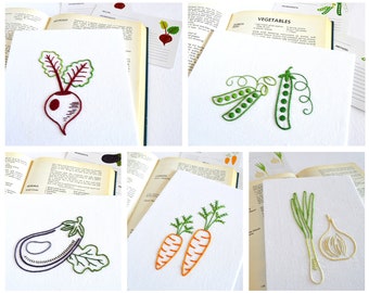 Veg Box I, 5 vegetable embroidery patterns for an aubergine, beetroot, carrots, peas and onions