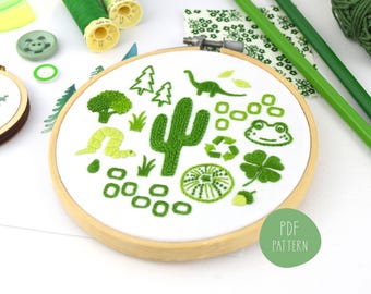 Wzór haftu Green Hoop w formacie PDF | Nowoczesny wzór haftu ręcznego