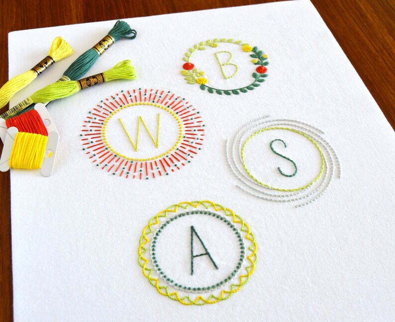 Circular Monograms Hand Embroidery Pattern a Modern Etsy