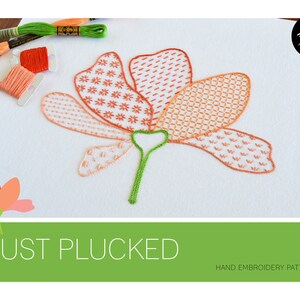 Just Plucked, a fresh and summery hand embroidery pattern for a flower image 2