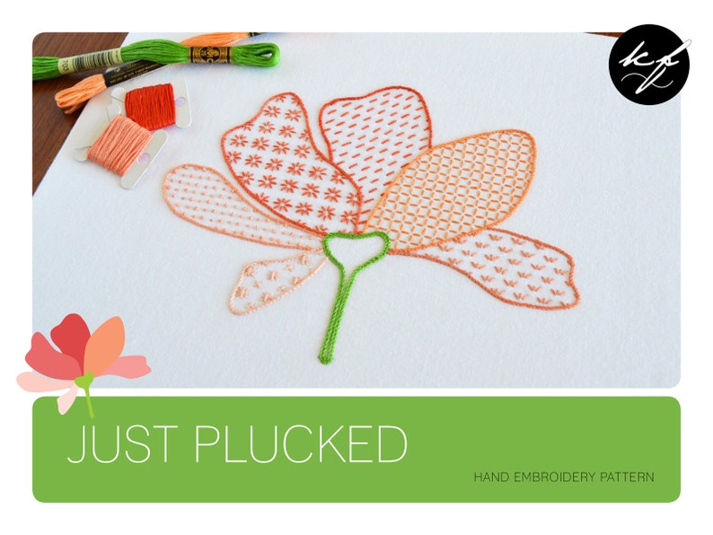 Just Plucked, a fresh and summery hand embroidery pattern for a flower image 2