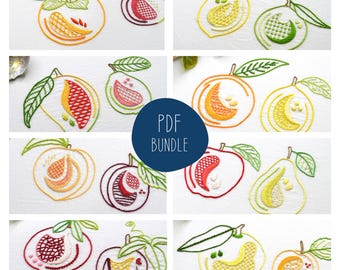 Fruit Duos, 8 wzorów do haftu ręcznego | Nowoczesny pakiet PDF z botanicznymi wzorami do haftu