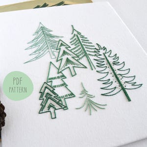 Pine Forest embroidery pattern, a minimalist design for nature walks, hikers and contemporary seasonal decor