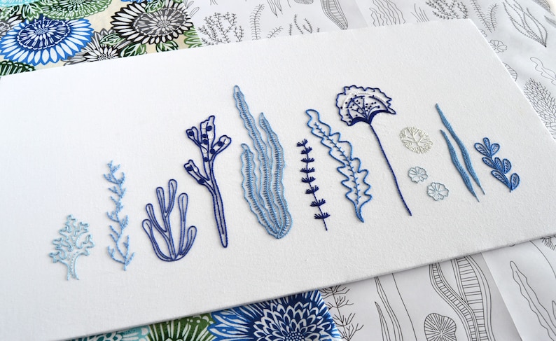 Wild Kelp, a modern embroidery pattern from the ocean of seaweed and marine algae image 1