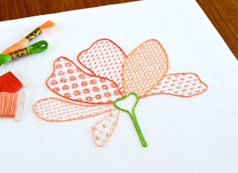 Just Plucked, a fresh and summery hand embroidery pattern for a flower image 1