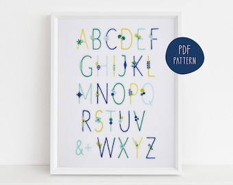 Fine Lines Lettering hand embroidery pattern, an alphabet of letters with delicate details (PDF pattern)