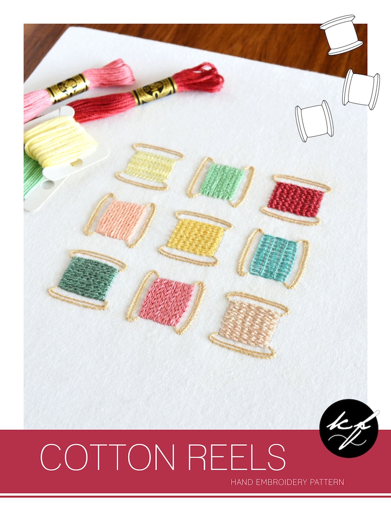 Cotton Reels hand embroidery pattern of spools of thread image 2