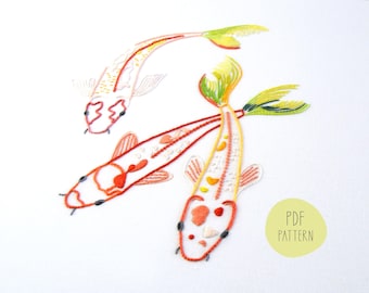 Koi Fish embroidery pattern for intricately patterned, vibrant Japanese carp (PDF pattern)