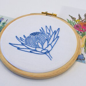 Blue Flora hand embroidery pattern for 4 fresh and contemporary flower designs image 4