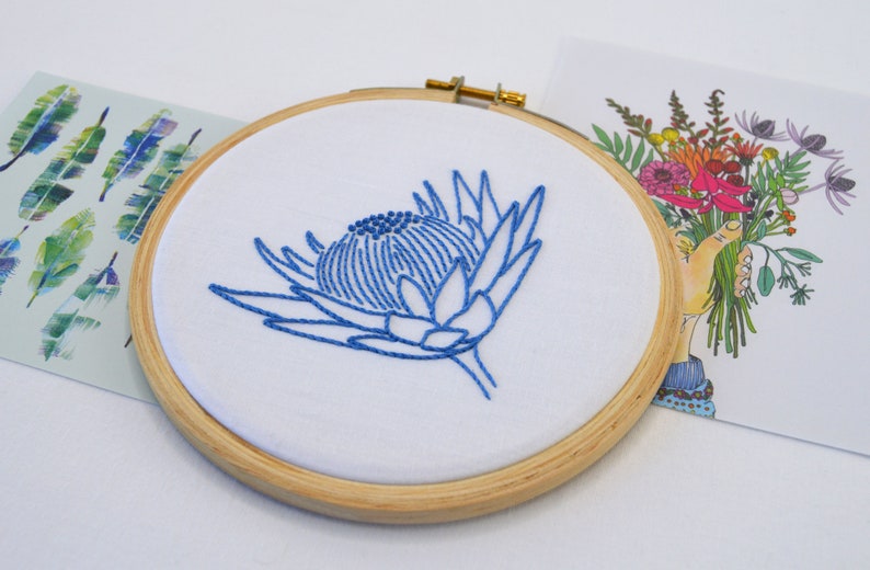 Blue Flora hand embroidery pattern for 4 fresh and contemporary flower designs image 4