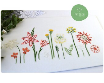 Wild Flowers embroidery pattern, a meadow of plants from the countryside, full of great stitches