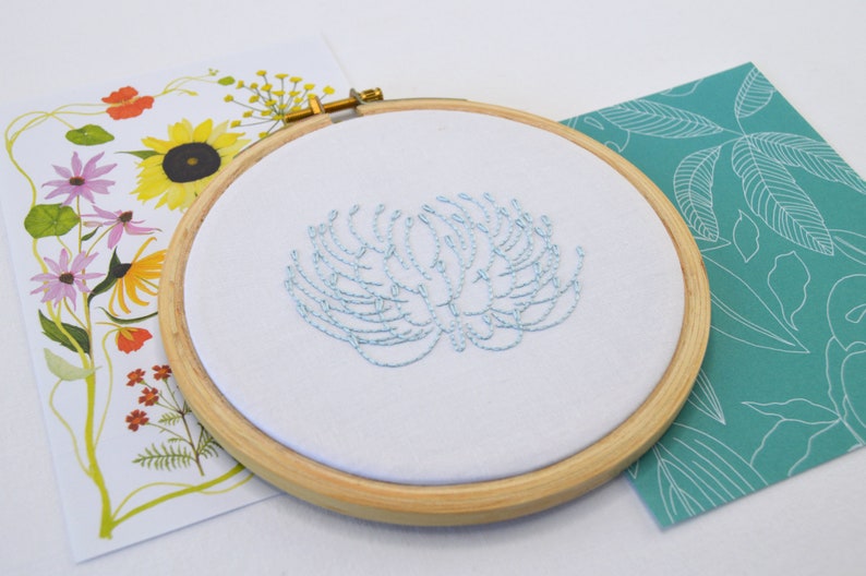 Blue Flora hand embroidery pattern for 4 fresh and contemporary flower designs image 2