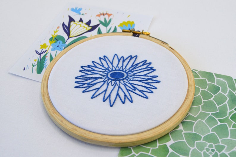 Blue Flora hand embroidery pattern for 4 fresh and contemporary flower designs image 5