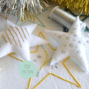 Felt Stars, an embroidery pattern for making sparkly hanging star decorations for the holidays