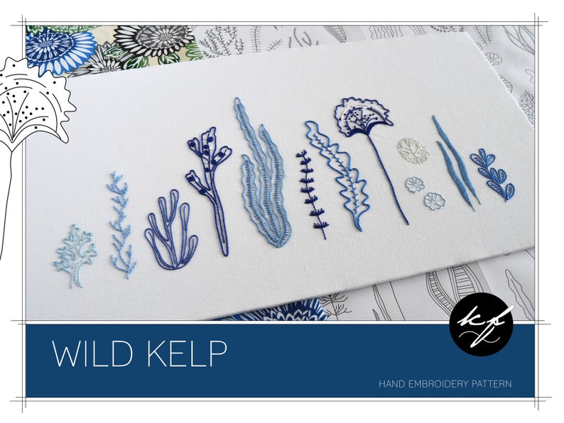 Wild Kelp, a modern embroidery pattern from the ocean of seaweed and marine algae image 3