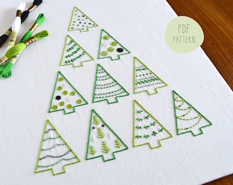 Tree Stack hand embroidery pattern. 10 Christmas trees as is or to use individually (PDF pattern)