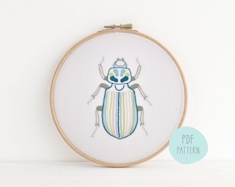 Beetle I hand embroidery pattern for a lifelike bug insect