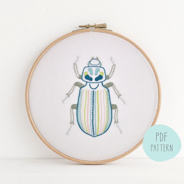 Beetle I hand embroidery pattern for a lifelike bug insect