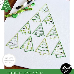 Tree Stack hand embroidery pattern for 10 Christmas trees, to stitch as is or split up and use individually image 4