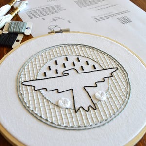 Go Team! Sampler, a hand embroidery pattern to learn and improve your couched and woven stitches