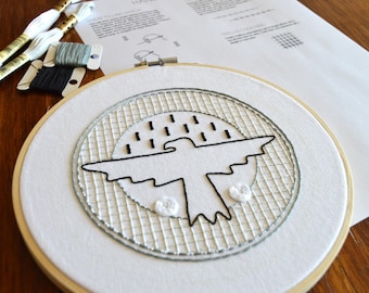 Go Team! Sampler, a hand embroidery pattern to learn and improve your couched and woven stitches