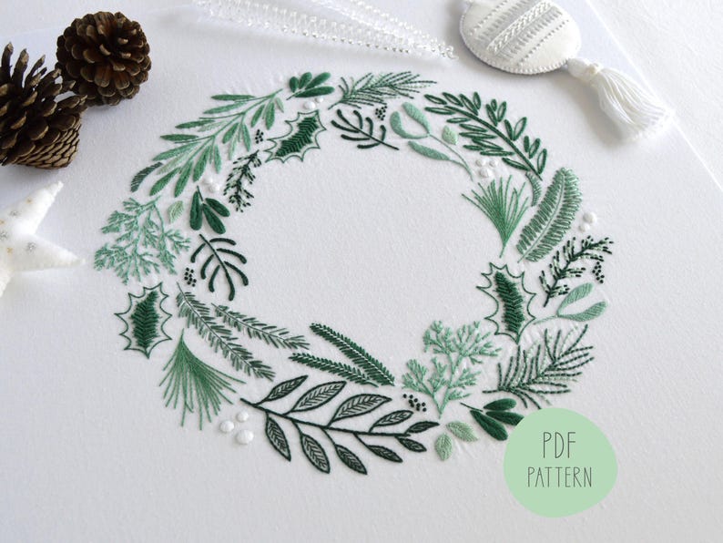 Evergreen Wreath Hand Embroidery Pattern PDF | A Modern Christmas ...