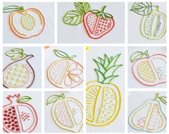 Chopped Fruit, 10 juicy designs in one PDF embroidery pattern