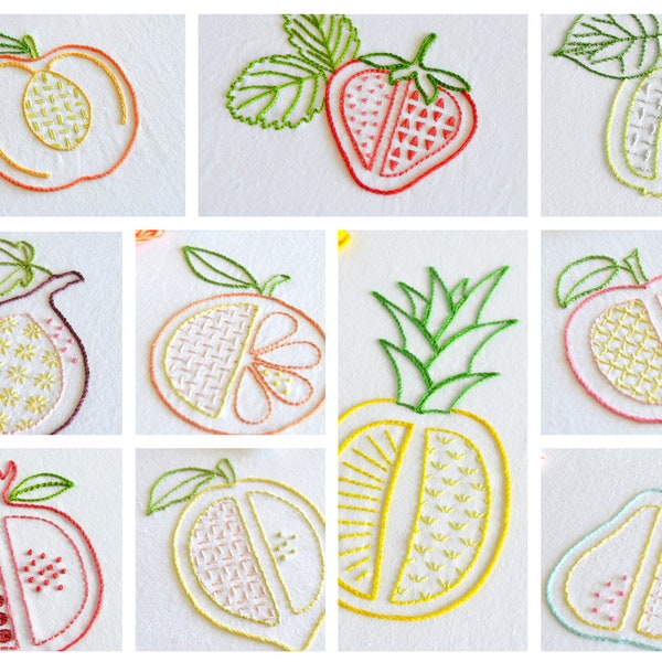 Chopped Fruit, 10 juicy designs in one PDF embroidery pattern