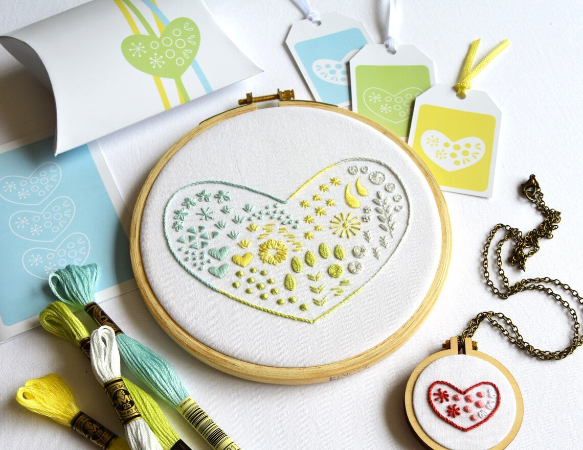 Heart Sampler hand embroidery pattern a modern embroidery Etsy