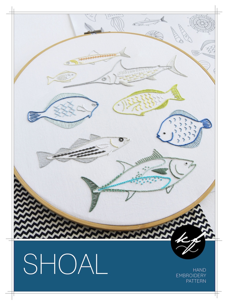 Shoal embroidery pattern for eight realistic fish designs image 2